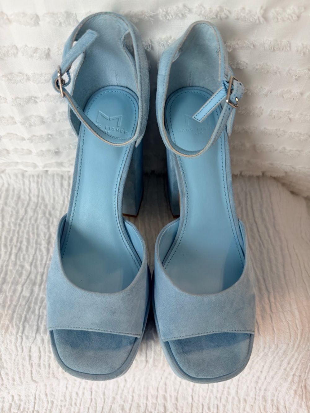 Marc Fisher Sky Blue Suede Platform Ankle-Strap  Block Heel Sandals - Picture 7 of 11